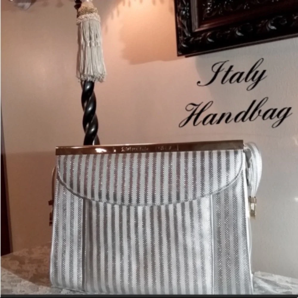 Vintage 90s Y2K Handbag Italy Metallic Silver Designer Italian Luxury Purse